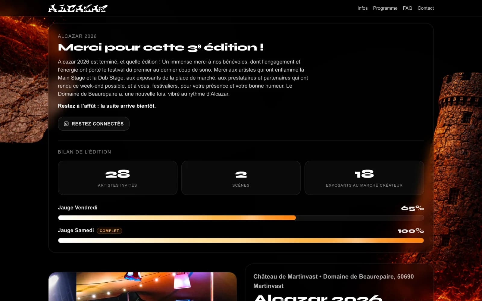 Page d'accueil du site alcazarfestival.com : bilan de la 3e édition