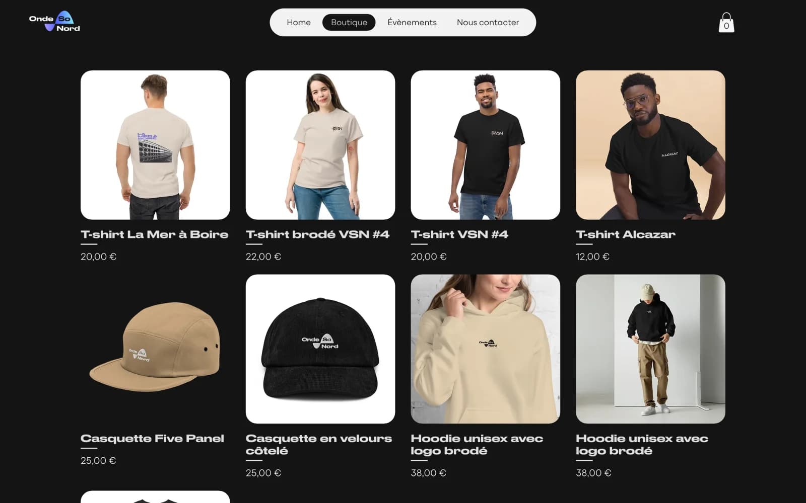 Boutique en ligne Onde So Nord : t-shirts, casquettes et sweats